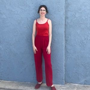 90s Red Knit Pants Medium 100% Cotton  Modern Minimalist comfort loungewear Chic